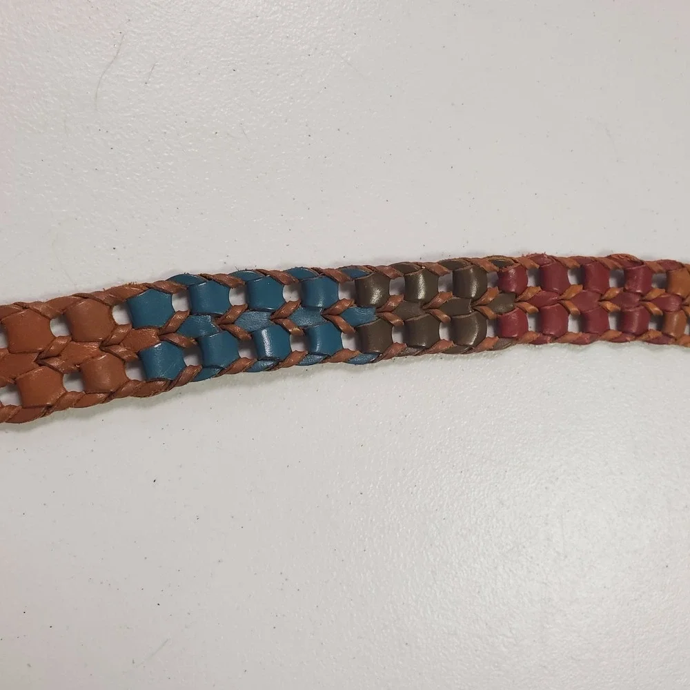 Boho Multicolor Rainbow Woven Leather Indie Belt Size L‎ Colorful Teacher Artsy